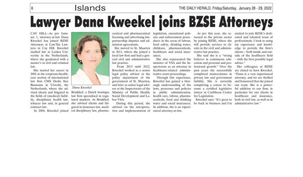 Attorney-at-Law Dana Kweekel has joined BZSE illustration